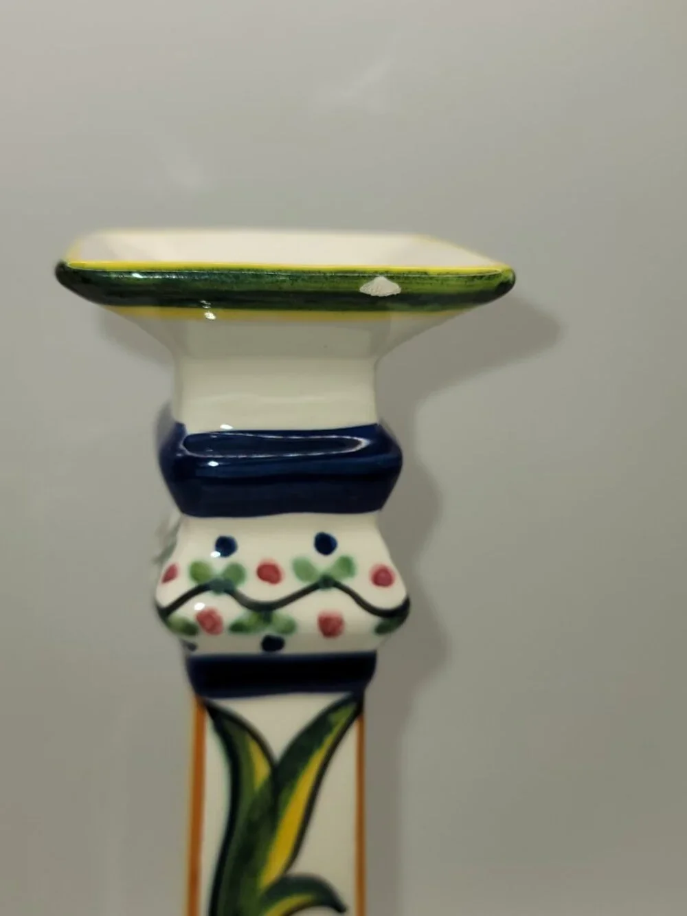 Williams Sonoma Hazari Candlestick 10” Portugal Hand Painted Signed Discontinued